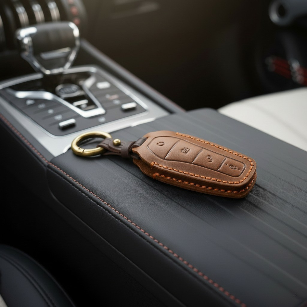 Handcrafted Leather Key Fob Cover for BYD