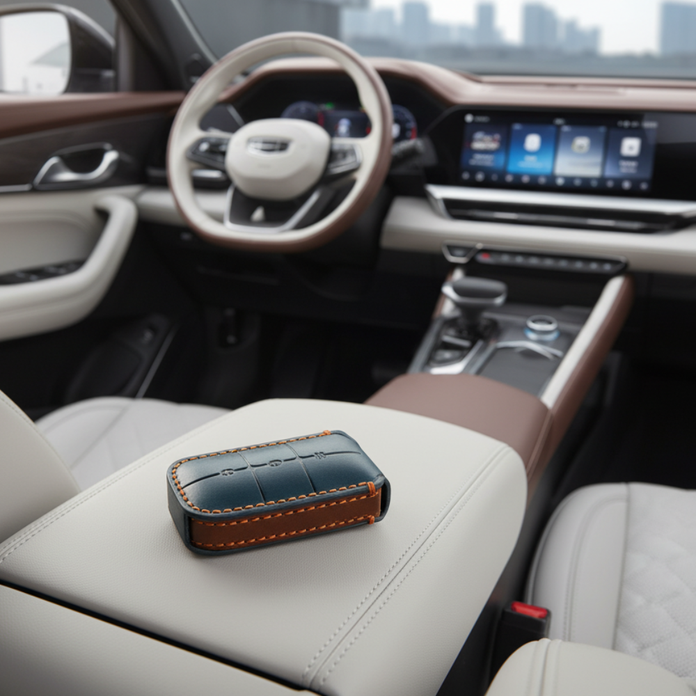 Handcradfted Leather Key Fob Cover for Geely