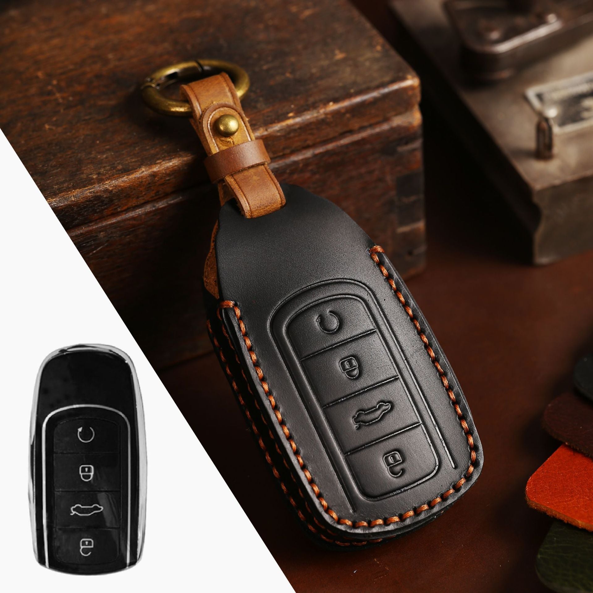 Handcrafted Leather Key Fob Cover for Chery Models