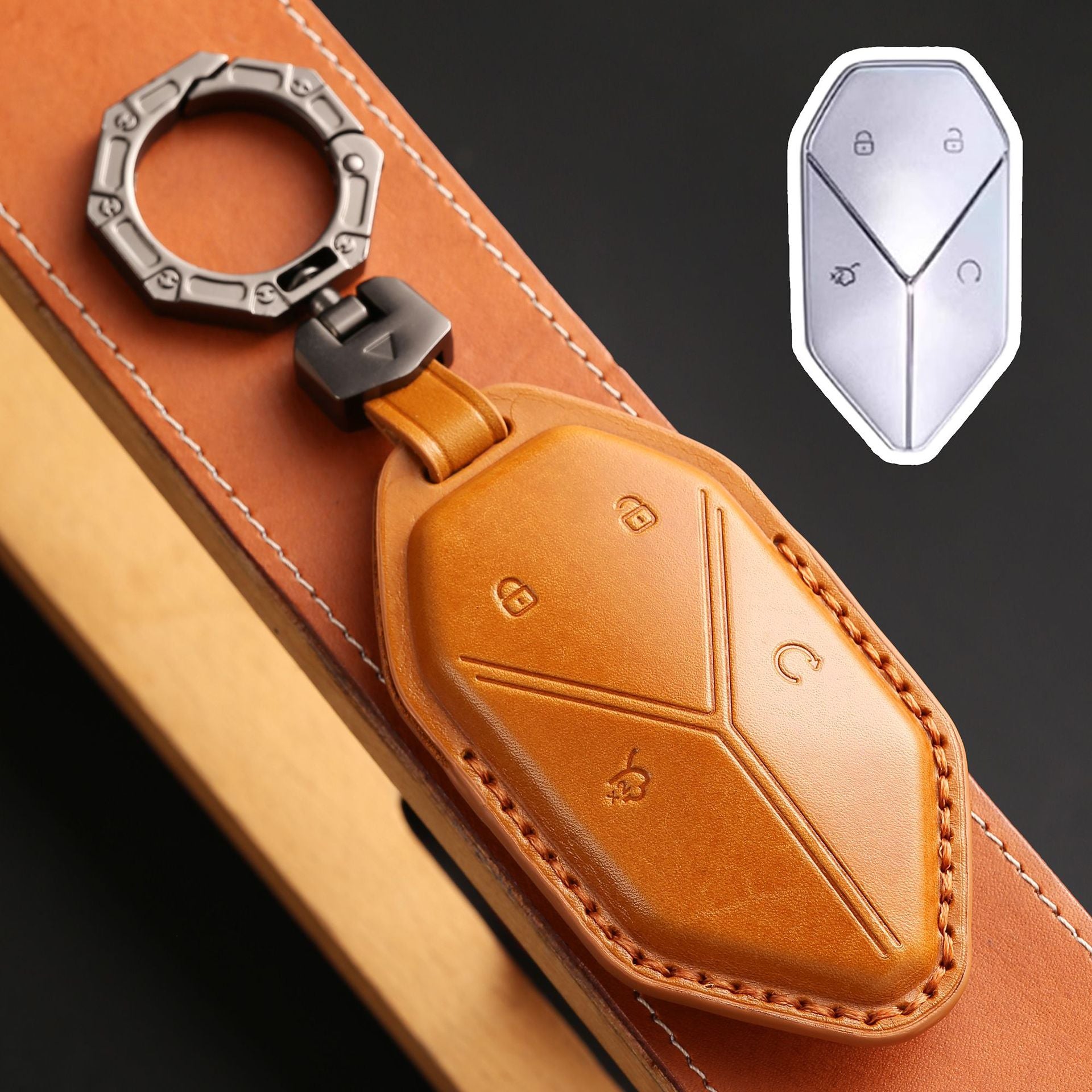 Handcrafted Leather Key Fob Cover for BYD