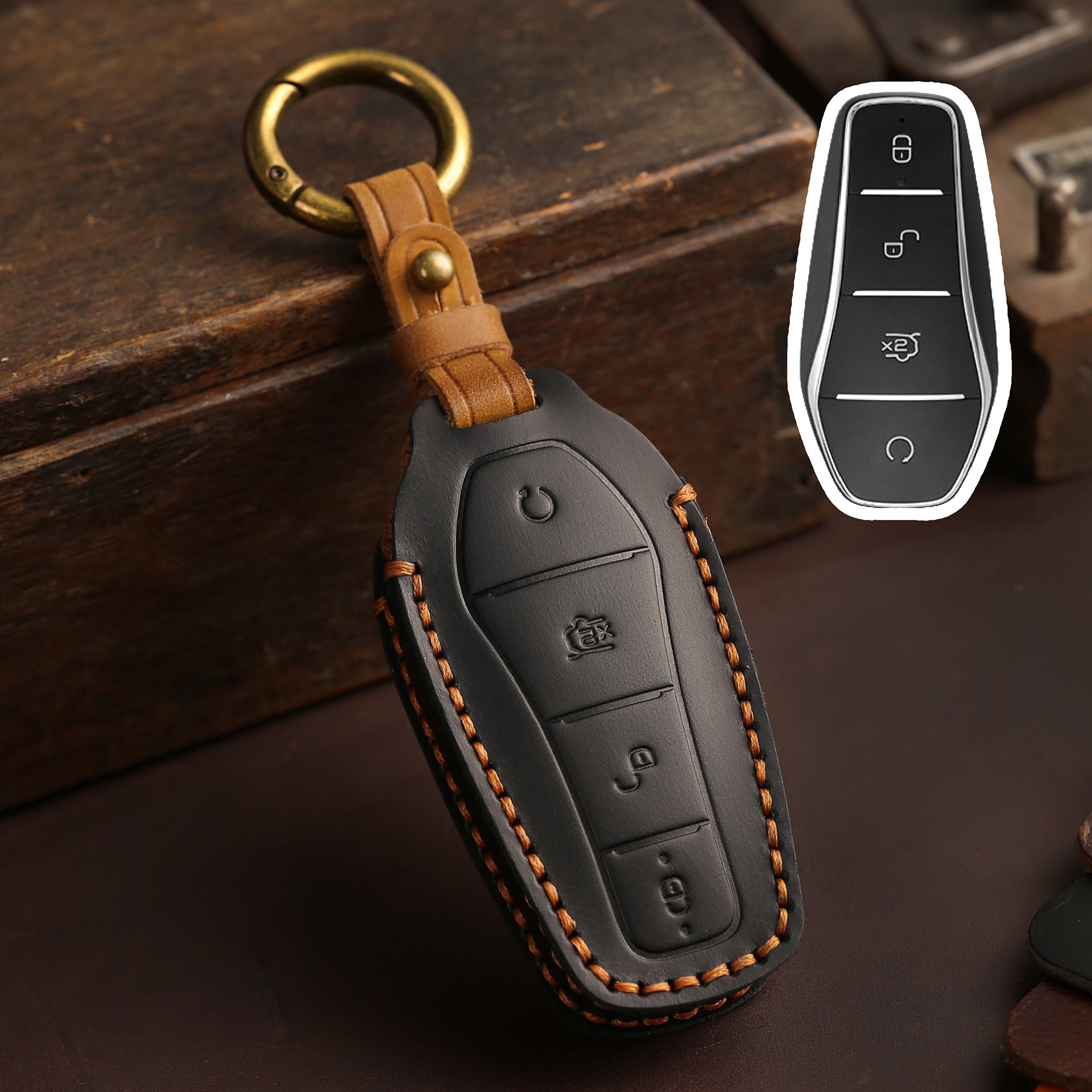 Handcrafted Leather Key Fob Cover for BYD