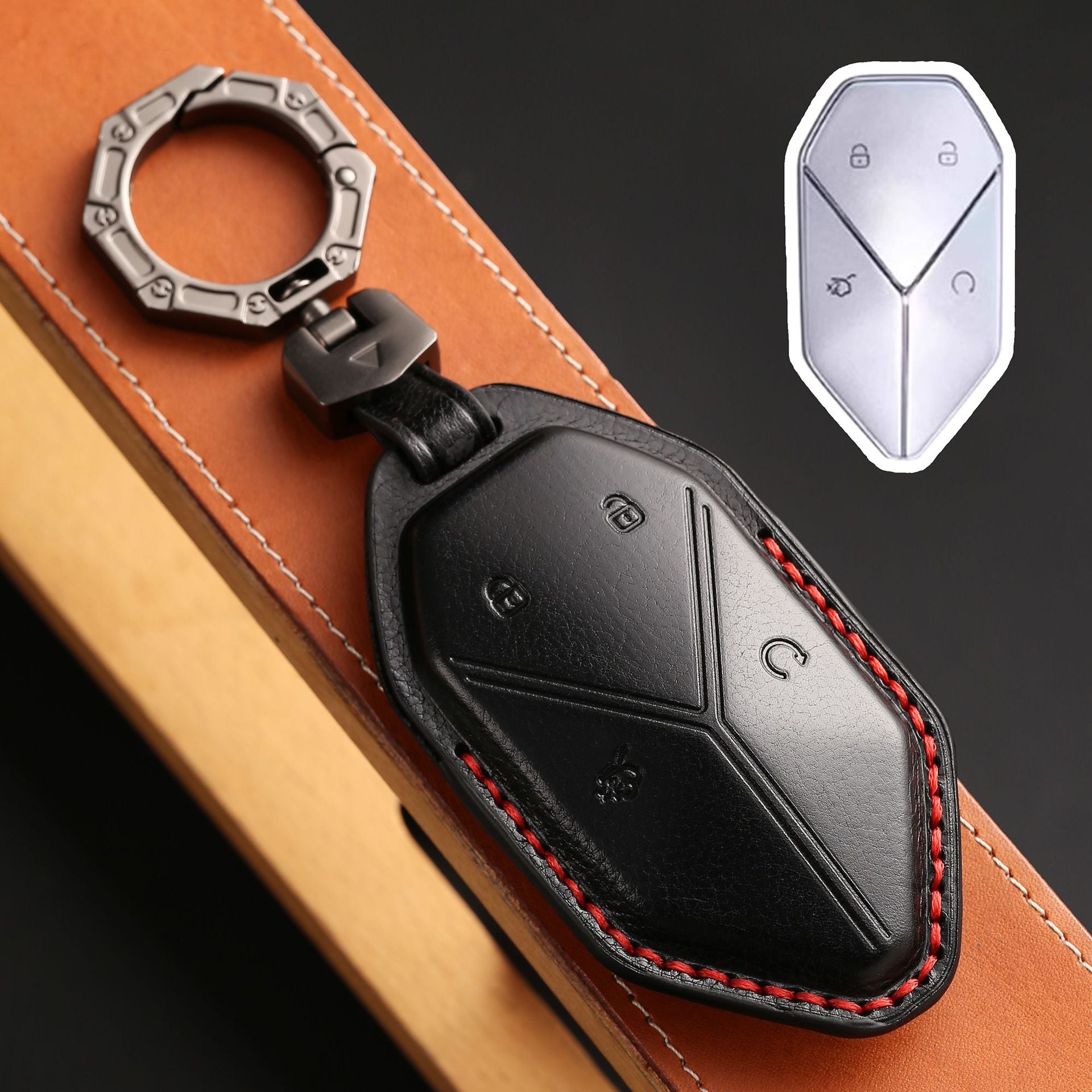 Handcrafted Leather Key Fob Cover for BYD