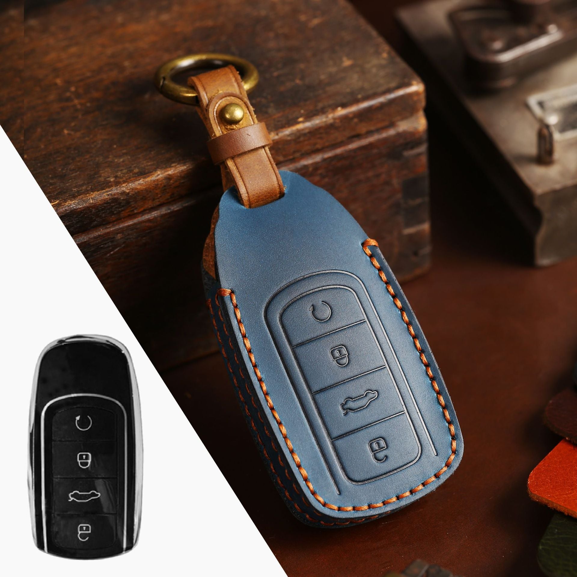 Handcrafted Leather Key Fob Cover for Chery Models