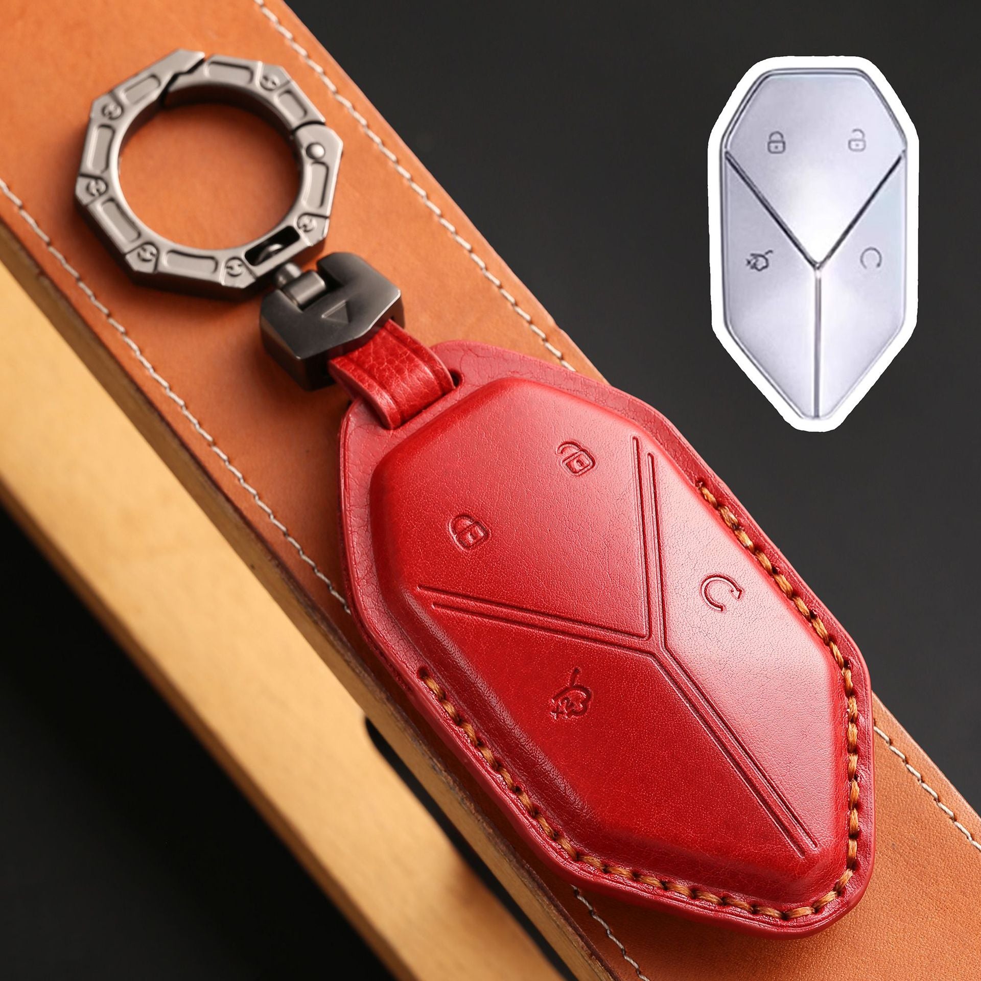 Handcrafted Leather Key Fob Cover for BYD