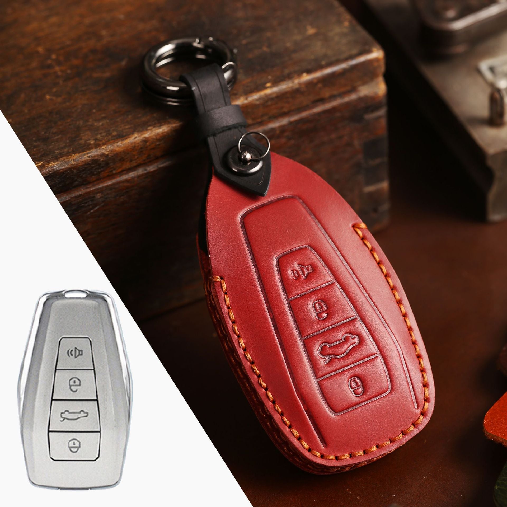 Handcradfted Leather Key Fob Cover for Geely